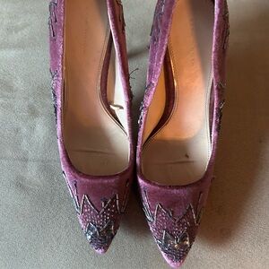 Zara Purple velvet High Heels with beaded detail Sz 39